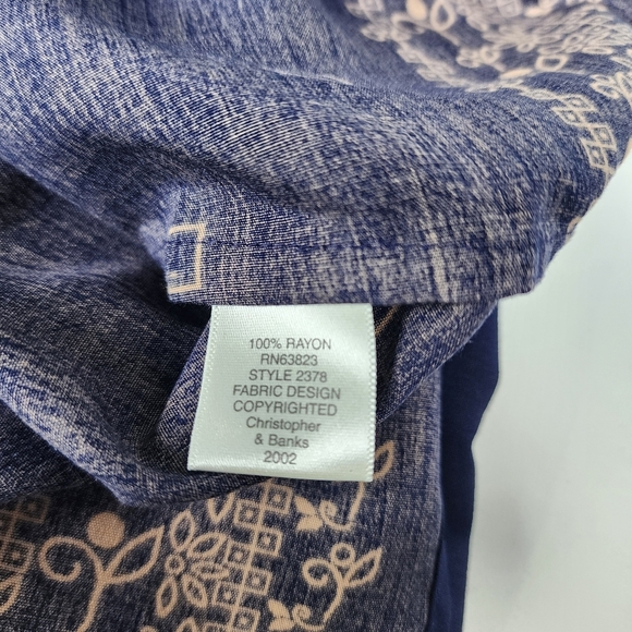 Christopher & Banks Womens Navu Blue Tan Geo Print Dress Sleeveless Midi Maxi 12 - Picture 11 of 12